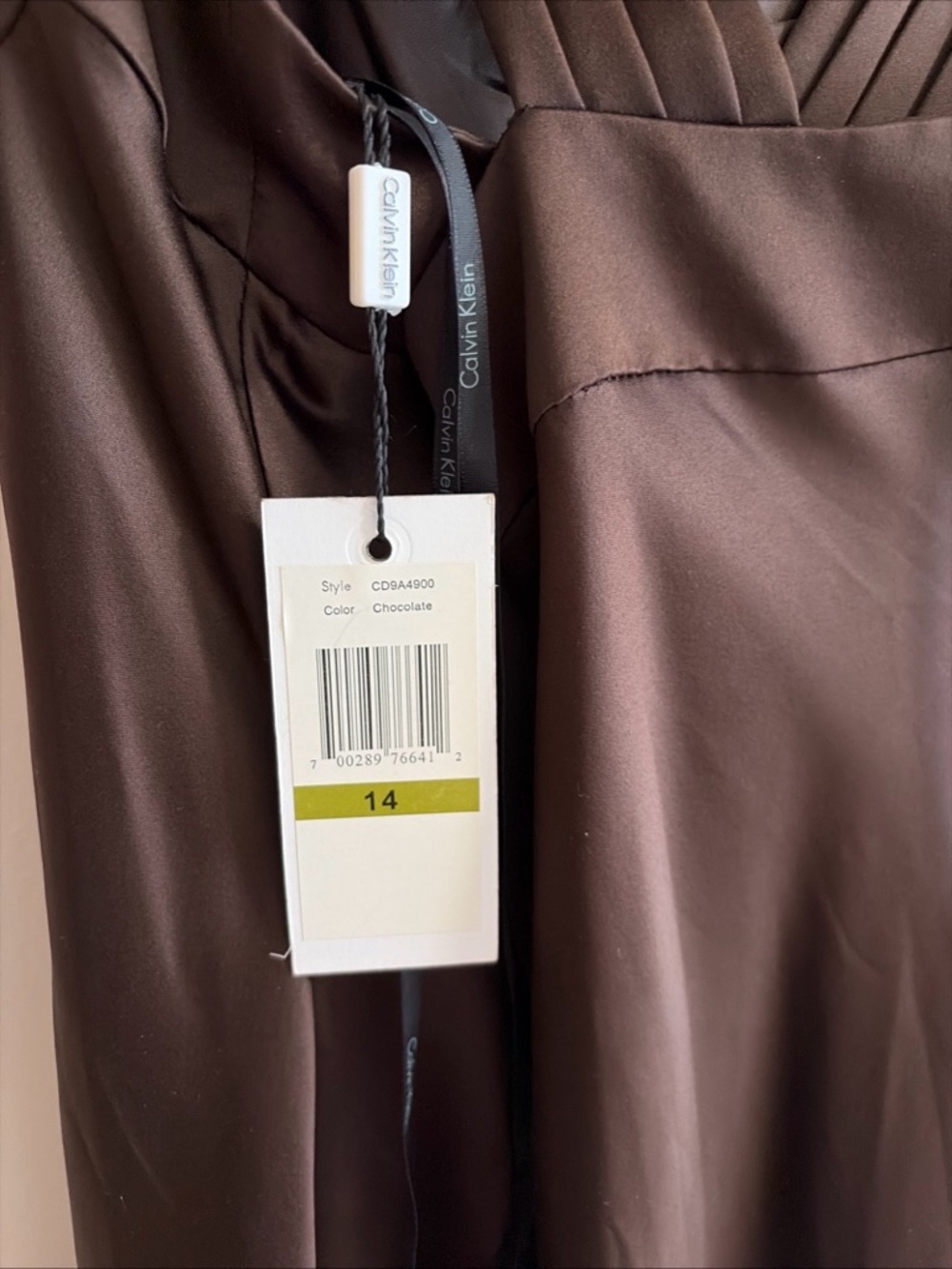 Calvin Klein Chocolate Brown Sleeveless Maxi Dress Prom Formal Sz 14 Cross Back - Picture 10 of 11